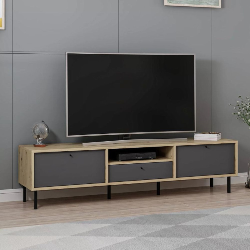 Porta TV Lida 3 ante antracite nicchia struttura rovere moderno