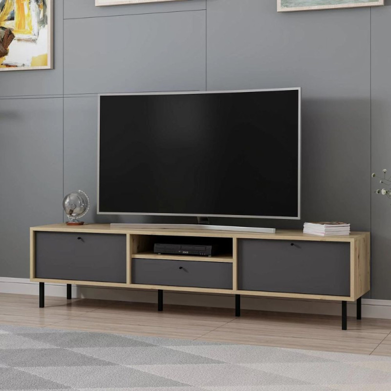 Porta TV Lida 3 ante antracite nicchia struttura rovere moderno