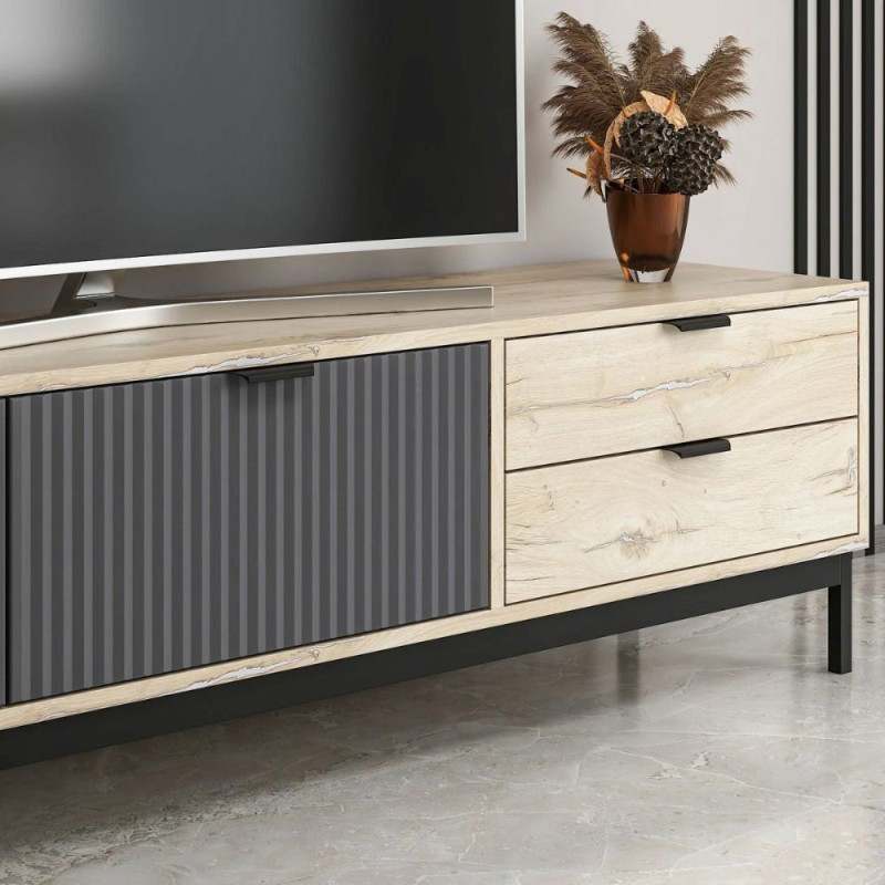 Porta TV Esta 2 ante antracite 2 cassetti rovere Sonoma moderno