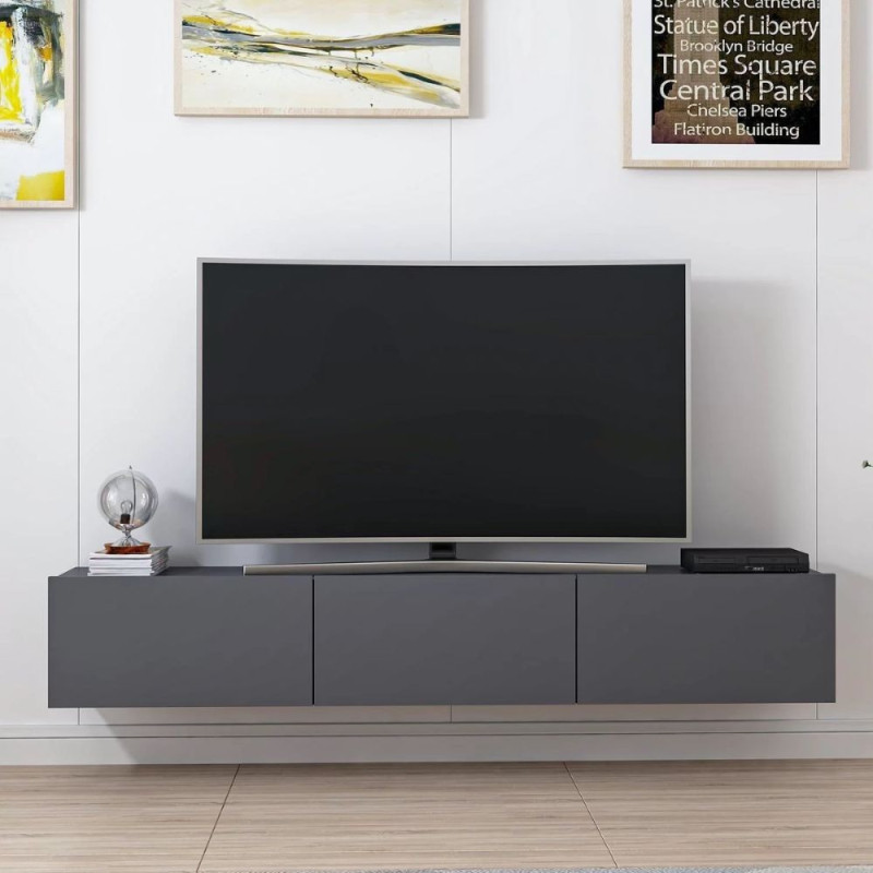 Porta TV sospeso Rigel 3 ante antracite moderno e salvaspazio
