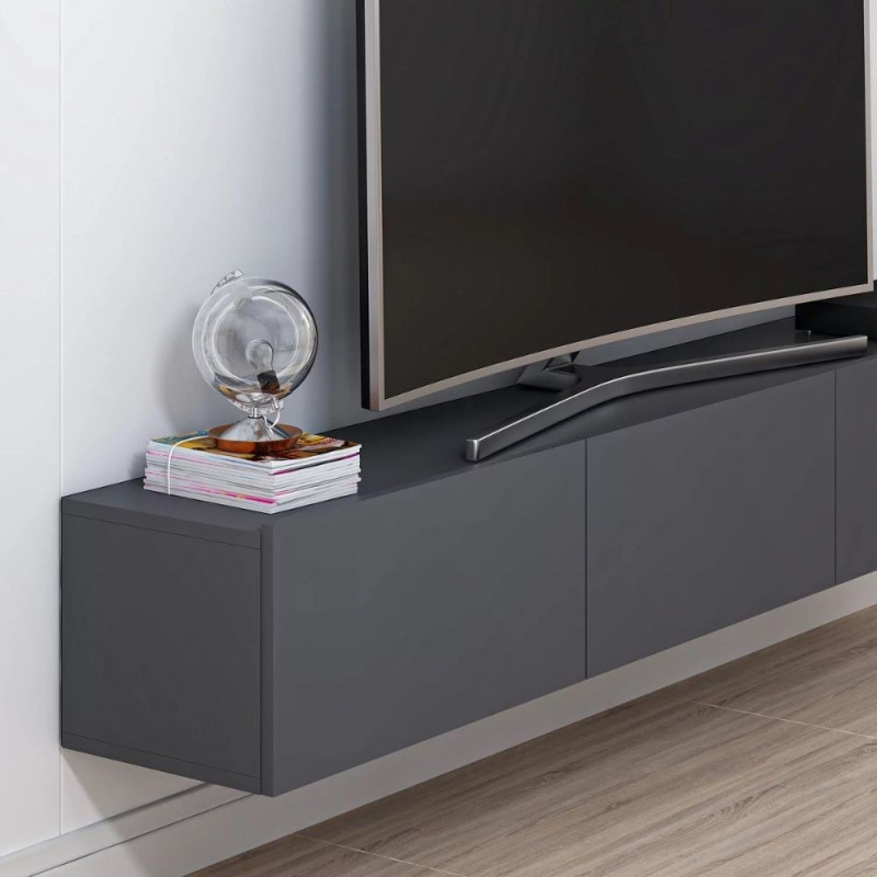 Porta TV sospeso Rigel 3 ante antracite moderno e salvaspazio