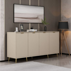 Zoom Madia Kale con 4 ante a filo effetto cannettato colore cashmere con maniglie e piedini oro