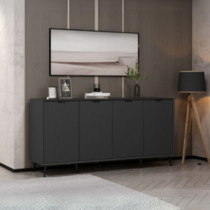 Zoom Madia Kale 4 ante a filo effetto cannettato nero con maniglie e piedini neri