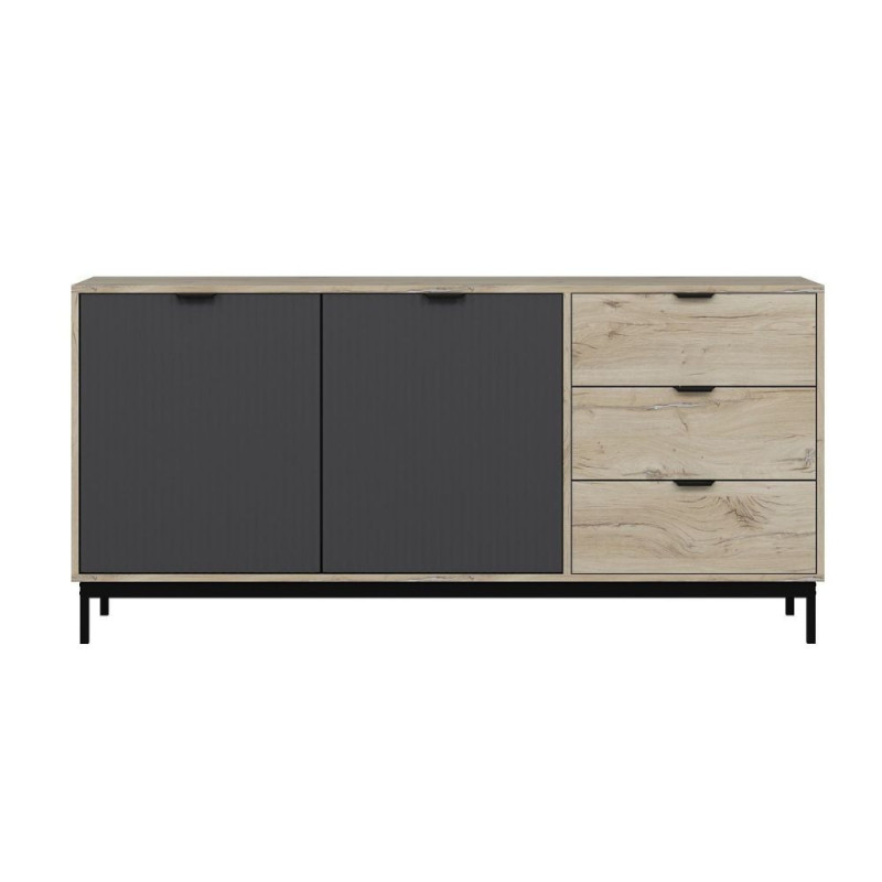 Madia Esta 180 2 ante antracite cannettato 3 cassetti rovere