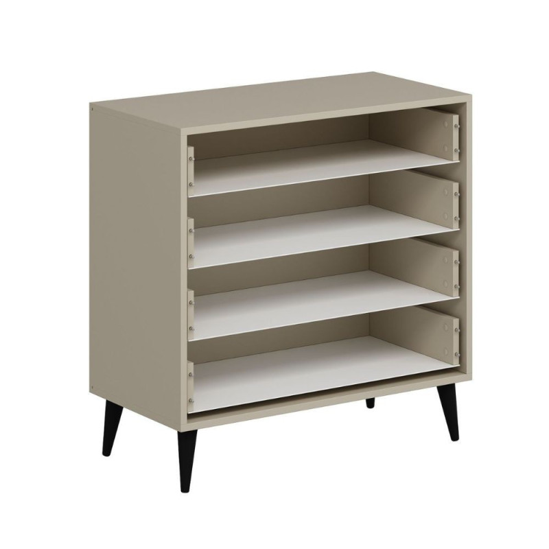 Cassettiera Prime 4 cassetti cashmere maniglie piedini neri moderna