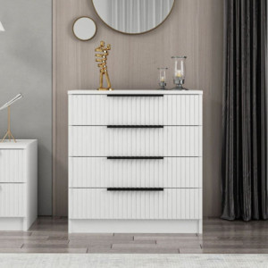 Cassettiera Kale 4 cassetti effetto cannettato bianco maniglie nere