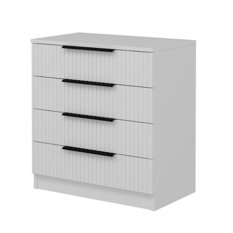 Cassettiera Kale 4 cassetti effetto cannettato bianco maniglie nere