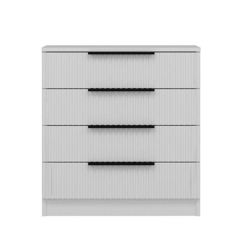 Cassettiera Kale 4 cassetti effetto cannettato bianco maniglie nere