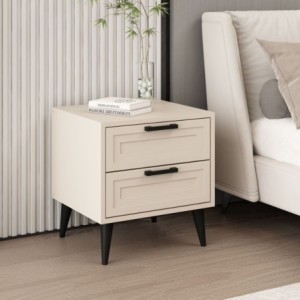 Zoom Comodino Prime con 2 cassetti colore cashmere con maniglie e piedini neri