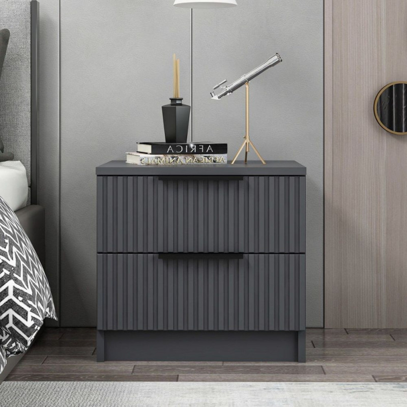 Comodino Kale 2 cassetti effetto cannettato antracite moderno