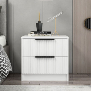 Comodino Kale 2 cassetti effetto cannettato bianco moderno