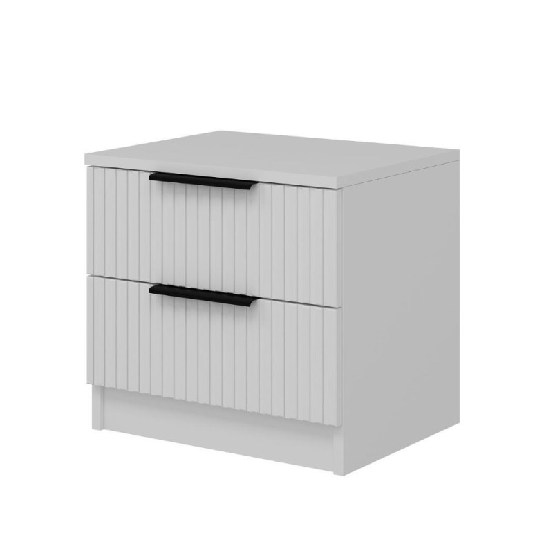 Comodino Kale 2 cassetti effetto cannettato bianco moderno