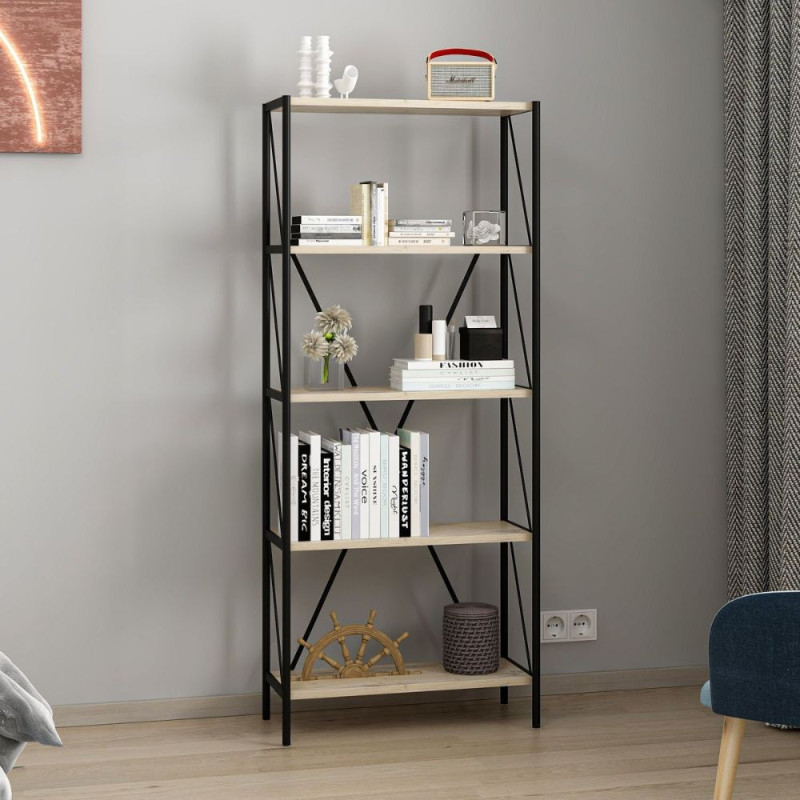 Libreria Axel metallo nero 5 mensole rovere Sonoma moderna