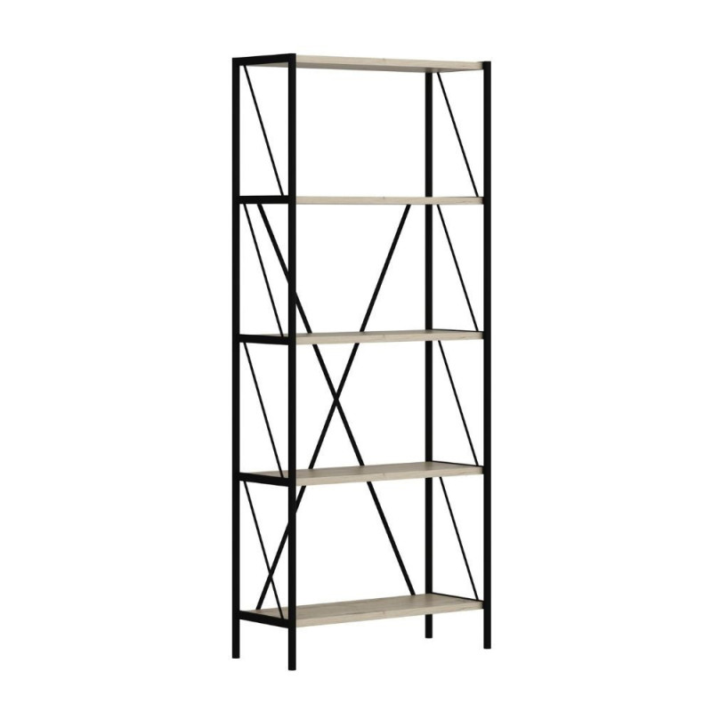 Libreria Axel metallo nero 5 mensole rovere Sonoma moderna