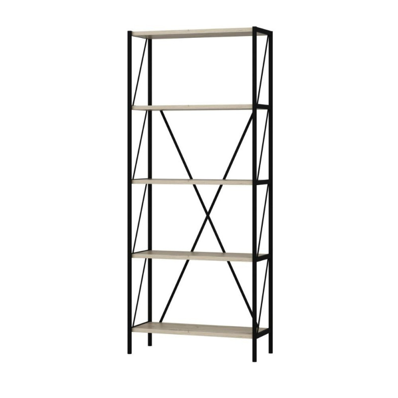 Libreria Axel metallo nero 5 mensole rovere Sonoma moderna