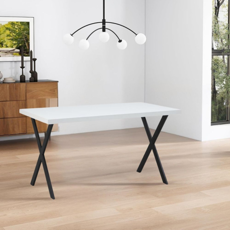 Tavolo fisso Brayn piano bianco piedi ferro nero moderno