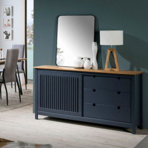 Zoom Credenza Bruna con 1 anta scorrevole e 3 cassetti in legno massiccio colore grigio antracite e top pino
