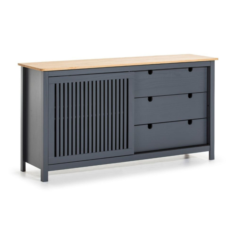 Credenza Bruna 1 anta scorrevole 3 cassetti grigio antracite pino