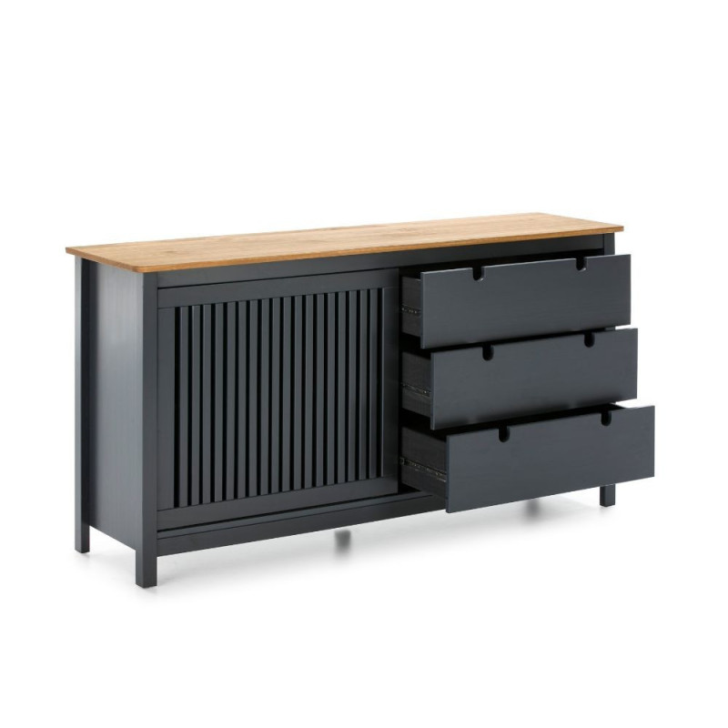 Credenza Bruna 1 anta scorrevole 3 cassetti grigio antracite pino