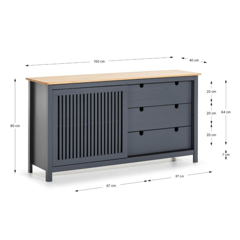 Credenza Bruna 1 anta scorrevole 3 cassetti grigio antracite pino