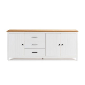 Zoom Credenza Miranda con 3 ante e 3 cassetti in legno massiccio bianco con top pino