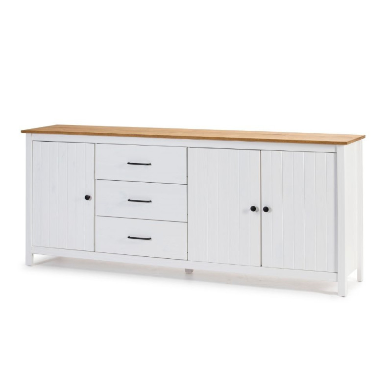 Credenza Miranda 3 ante 3 cassetti legno bianco top pino elegante