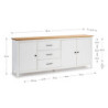 Credenza Miranda 3 ante 3 cassetti legno bianco top pino elegante