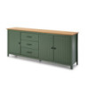 Credenza Miranda in legno massiccio verde con top pino 3 ante
