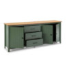 Credenza Miranda in legno massiccio verde con top pino 3 ante