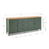 Credenza Miranda in legno massiccio verde con top pino 3 ante