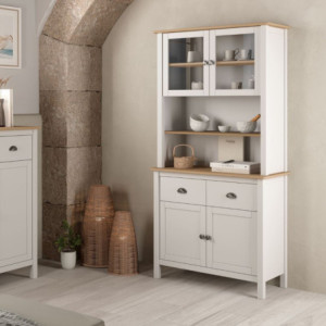 Credenza Misti con vetrina 4 ante 2 cassetti legno bianco rovere