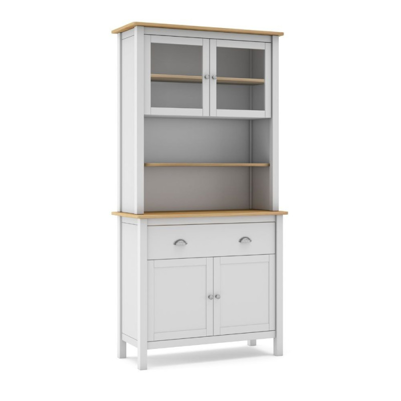 Credenza Misti con vetrina 4 ante 2 cassetti legno bianco rovere