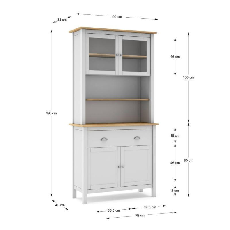 Credenza Misti con vetrina 4 ante 2 cassetti legno bianco rovere