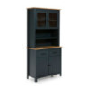 Credenza Miranda vetrina 4 ante 2 cassetti legno blu e rovere