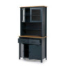 Credenza Miranda vetrina 4 ante 2 cassetti legno blu e rovere