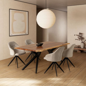 Tavolo rettangolare fisso Mudri legno acacia e metallo nero