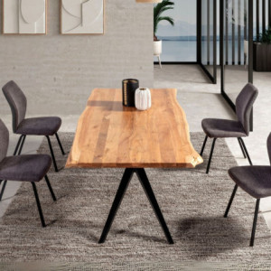 Zoom Tavolo rettangolare fisso Mudri con piano in legno massiccio acacia e gambe in metallo nero