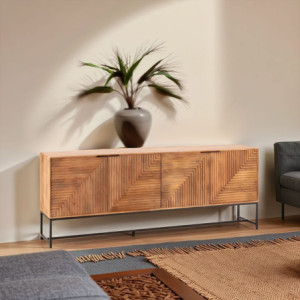 Credenza Nereida 210 cm legno massiccio 4 ante metallo nero