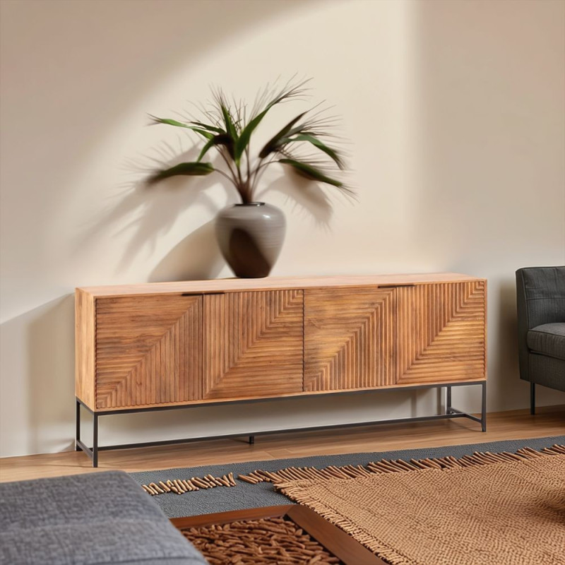 Credenza Nereida 210 cm legno massiccio 4 ante metallo nero