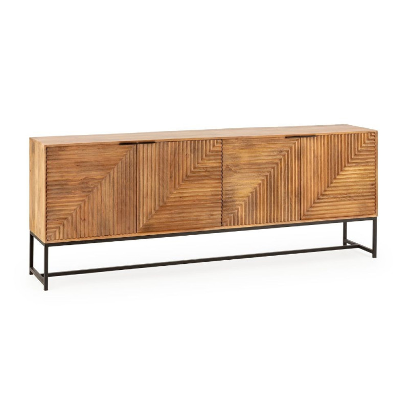 Credenza Nereida 210 cm legno massiccio 4 ante metallo nero