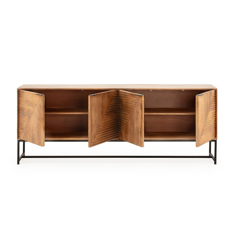 Credenza Nereida 210 cm legno massiccio 4 ante metallo nero