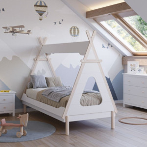 Letto a capanna Nora legno massiccio bianco singolo design