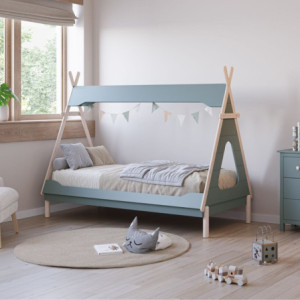 Letto a capanna Nora legno massiccio verde petrolio e bianco