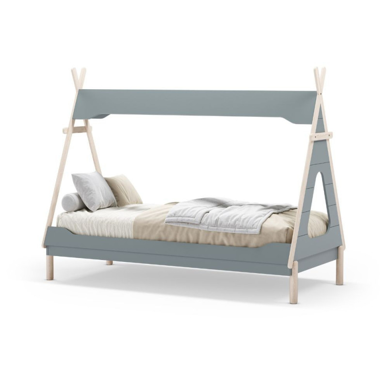 Letto a capanna Nora legno massiccio verde petrolio e bianco