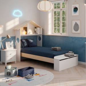 Letto singolo Odessa testiera casetta contenitore legno bianco