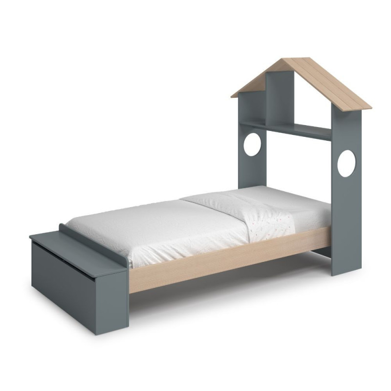 Letto singolo Odessa testiera casetta contenitore verde cachi pino