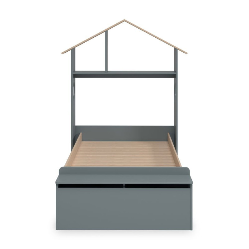 Letto singolo Odessa testiera casetta contenitore verde cachi pino