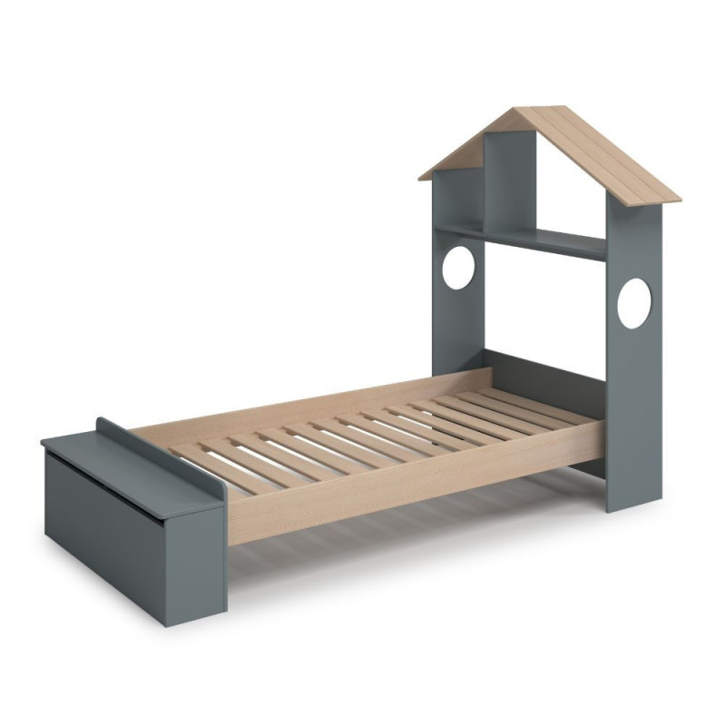 Letto singolo Odessa testiera casetta contenitore verde cachi pino