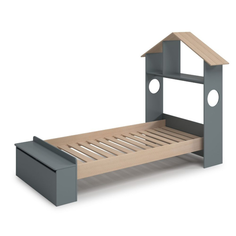 Letto singolo Odessa testiera casetta contenitore verde cachi pino