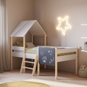 Letto a castello singolo Mint legno massiccio bianco lavagnetta